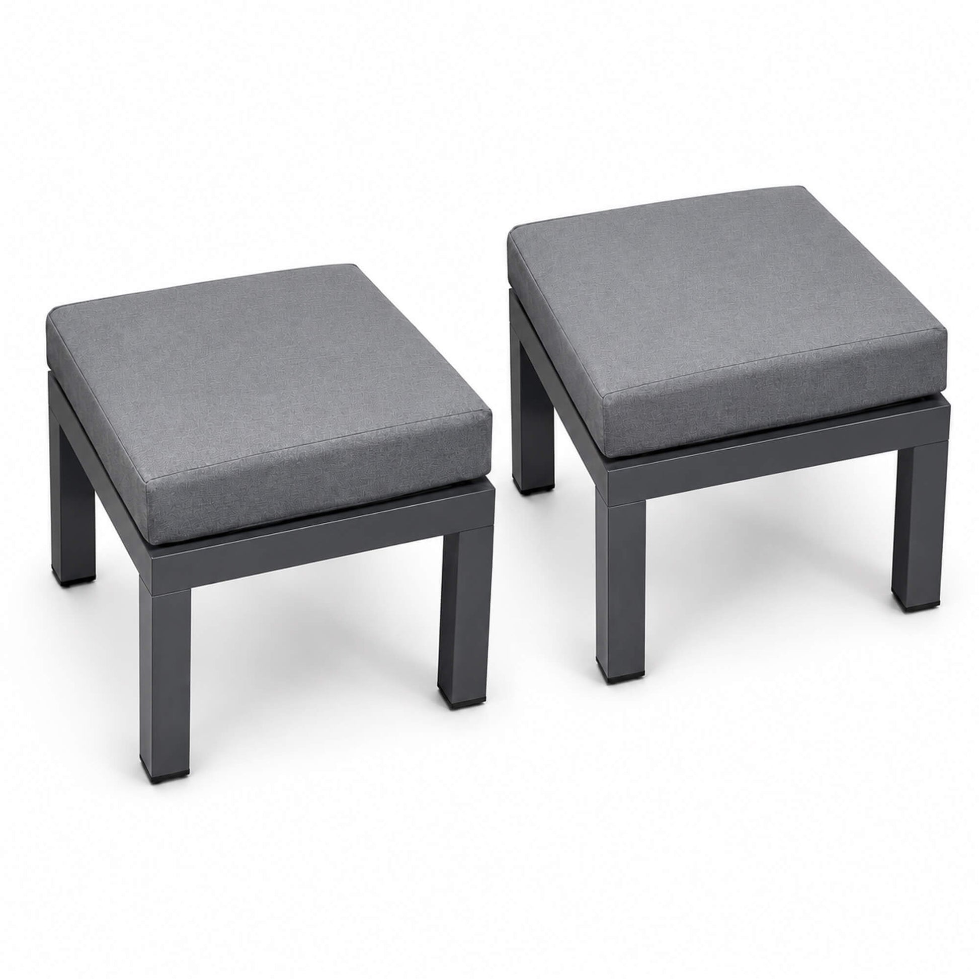 Set of Como Dark Grey outdoor stools on a white background.