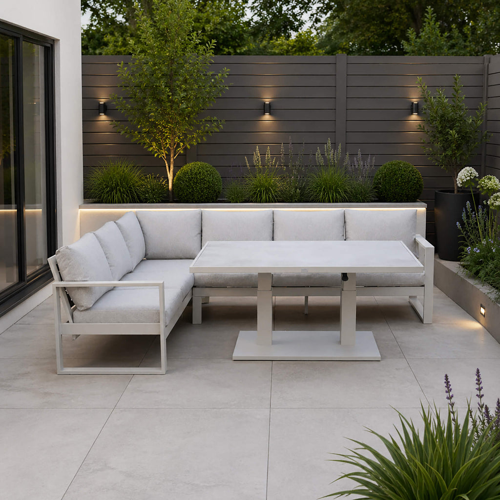 Como L-Shaped outdoor furniture corner set on an outdoor patio setting.