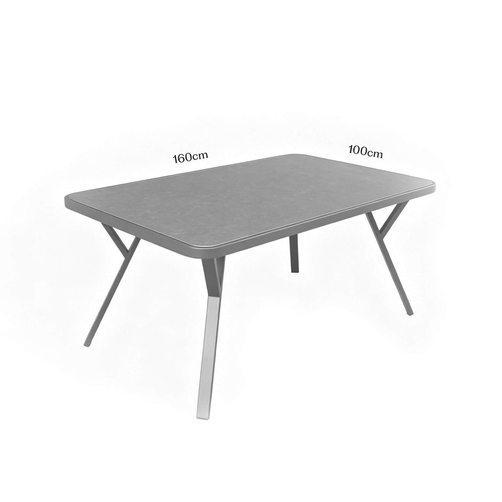 Garda Stone outdoor dining table with dimensions on a white background.